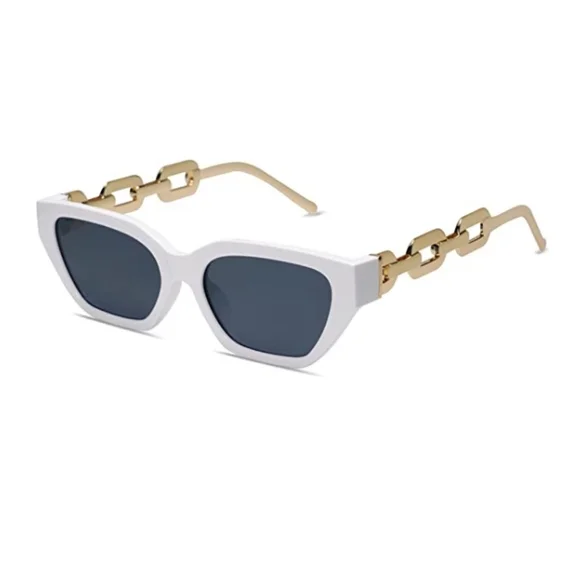 ?New White Cat Eye Narrow Sunglasses for Women Metal Chain Link Temple 12_d96cf3c9-a0e8-4f89-939a-  main image 4